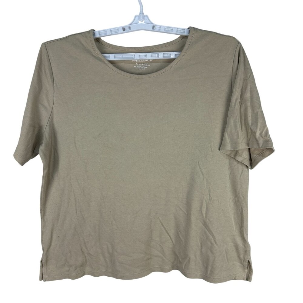 Drapers & Damons Womens Taupe Crew Neck Short Sleeve Casual Top Size XL